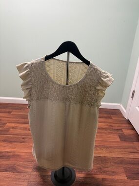 Light Beige Ruffle Sleeve Smocked Yoke Camisole